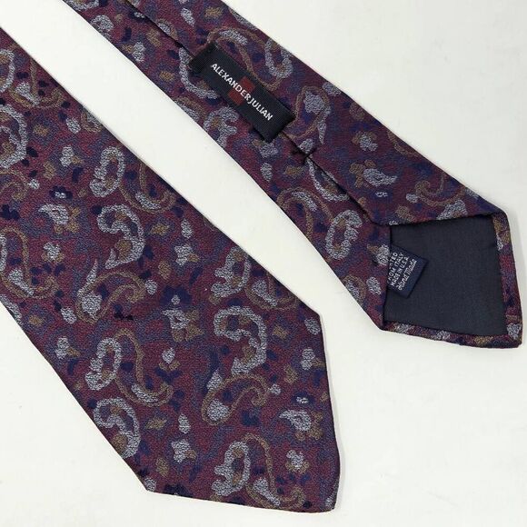 ALEXANDER JULIAN HAND MADE SILK TIE PURPLE SATIN PAISLEY JACQUARD 4" X 55" - Picture 1 of 3